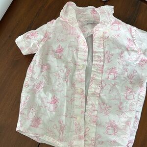 2T Janie and Jack White Short Sleeve Button Down with pink bunny print